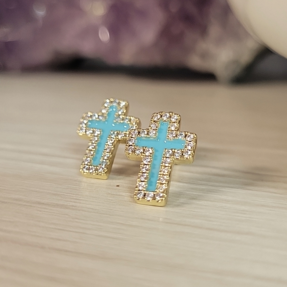 Blue Shimmer Cross Post Earrings, S925 - Picture 4 of 5